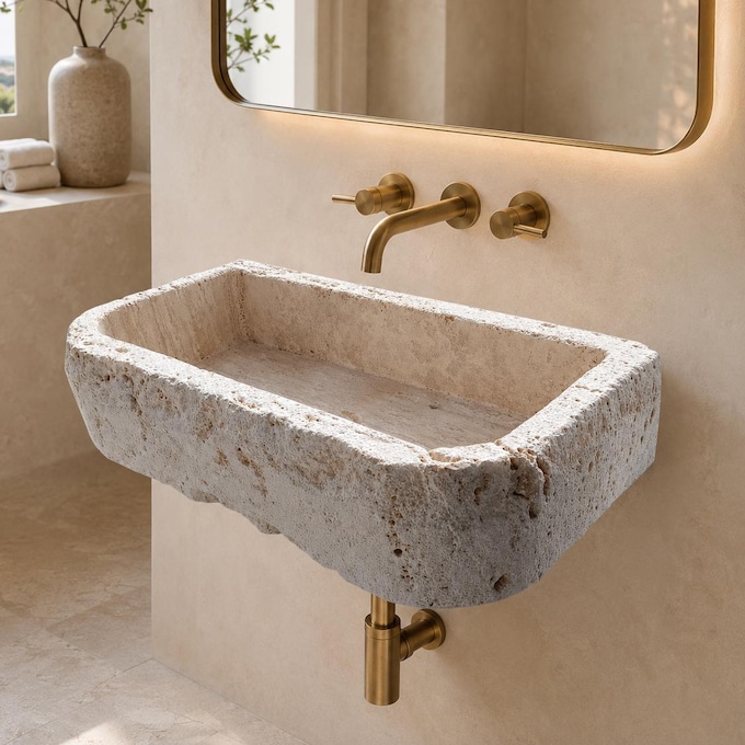 Master artisan hand-carving a marble sink